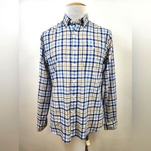 Todd Snyder Men's Blue and White Checkered Shirt Button Front, sz LG